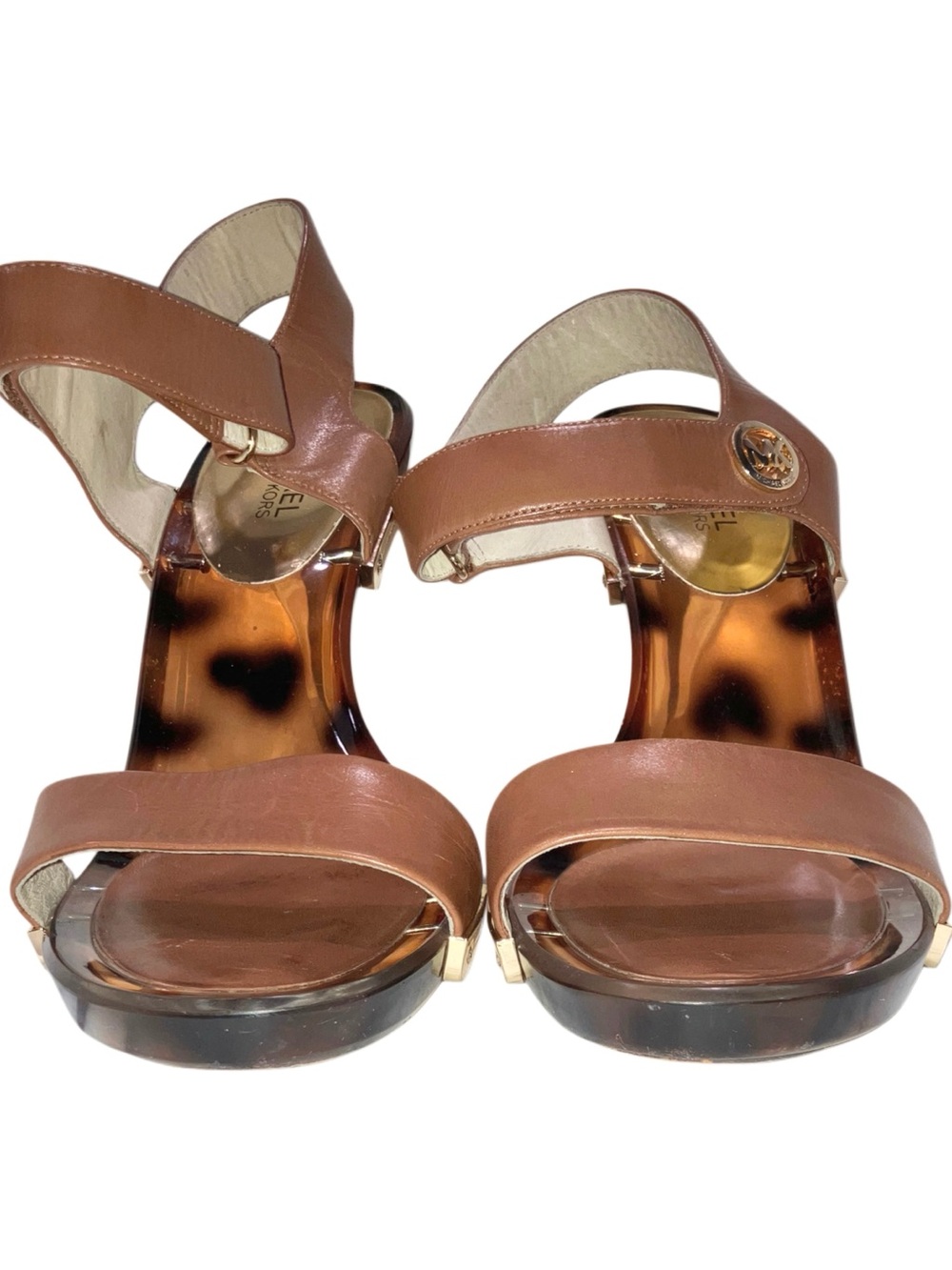 Michael Kors Lani Tortoise Sandal High Heel Lucite Gold Shoes Sandals Size 11 - Picture 3 of 11